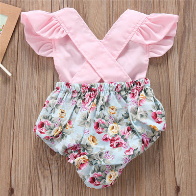 Pink Unicorn Baby Floral and Dotted Romper