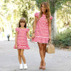 White/Red Striped Mom & Daughter Dress