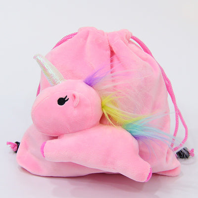 Fluffy Unicorn Functional Small Drawstring Bag
