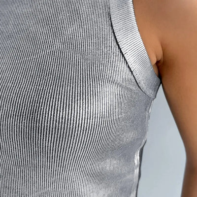 Slim Silver Knitted Tank Top