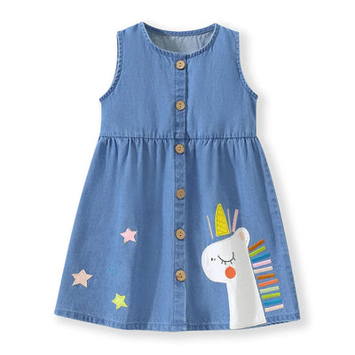 Unicorn Girls Denim Sleeveless Dress