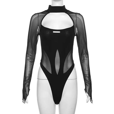 Goth Sheer Mesh Cyberpunk Bodysuit