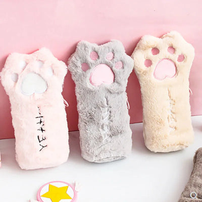 Fluffy Cat Paw Pencil Bag