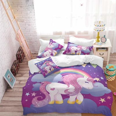 Rainbow Unicorn Purple Bedding Set