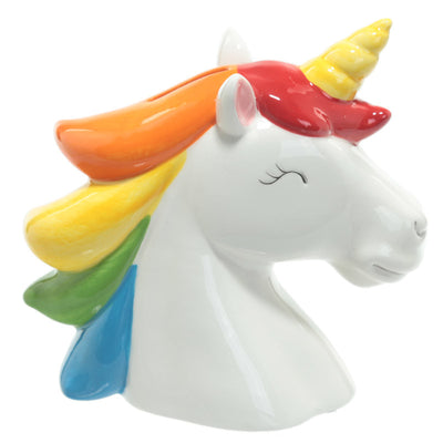 Rainbow Hair Unicorn Head Money Box