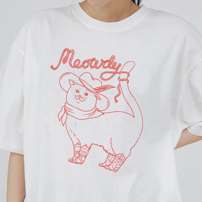 Meowdy Cat Cartoon T-shirt