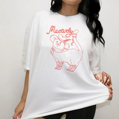 Meowdy Cat Cartoon T-shirt