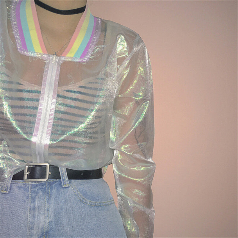 Transparent Holographic Rainbow Jacket, Iridescent Transparent