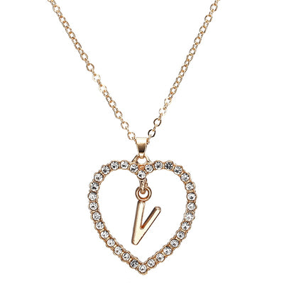 Rhinestone Heart Alphabet Necklace