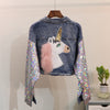 Sparkling Unicorn Sequins Denim Short Jacket