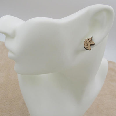 Wood Unicorn Head Earrings