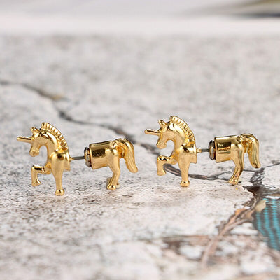 3D Unicorn Gold Earrings