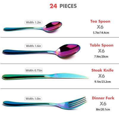 6 Sets Rainbow Stainless Steel Cutlery Gift Box