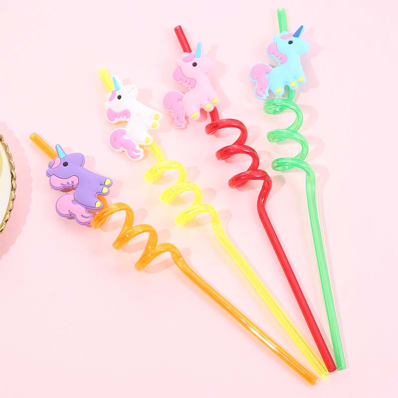20Pcs Cartoon Unicorn Decorative Rainbow Paper Straw Birthday