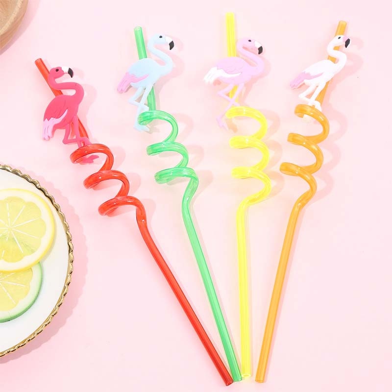 4pcs PVC Drinking Straws Cartoon Animal Unicorn Flamingo Mermaid