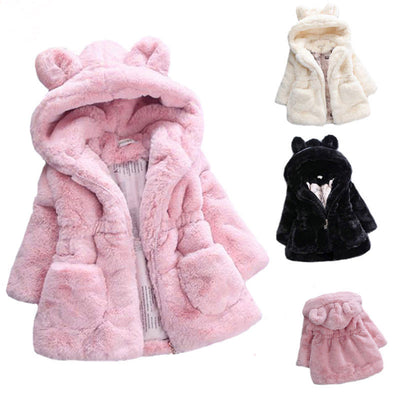 Bear Ears Hooded Fur Coat