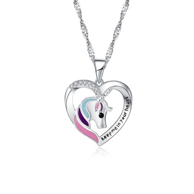 Silver Unicorn Heart Necklace