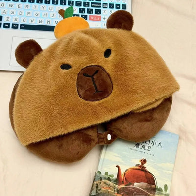 Plush Capybara Neck Pillow With Hat