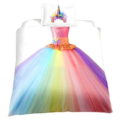 Kids Unicorn Rainbow Princess Dress Bedding Set