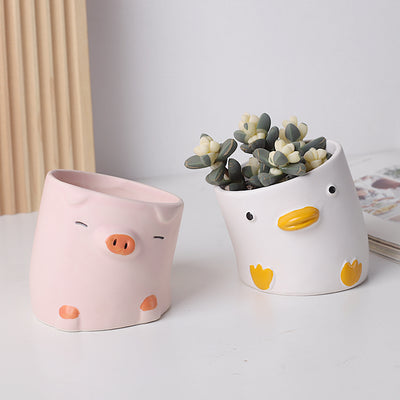 Duck & Pig Ceramic Pot