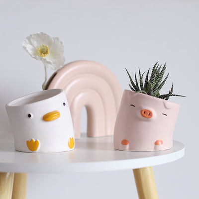 Duck & Pig Ceramic Pot
