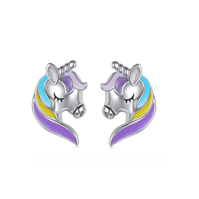 Mixed Purple Hair Unicorn Earrings