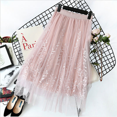 Floral Embroidery Mesh Skirt