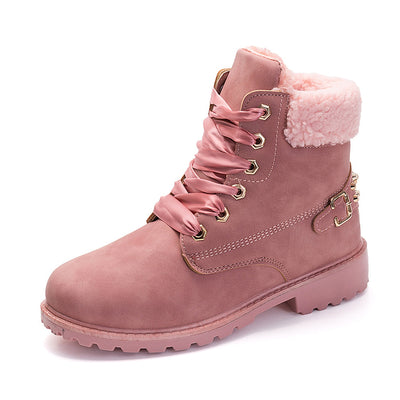 Pink Casual Lace Up Boots