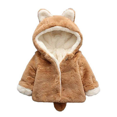 Girls Cat Ears Hooded Fur Coat