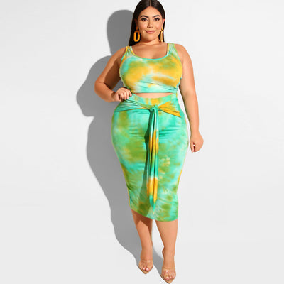 Plus Size Tie-Dye Printed Clothing Set