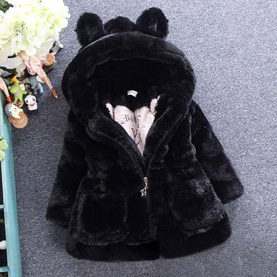 Bear Ears Hooded Fur Coat