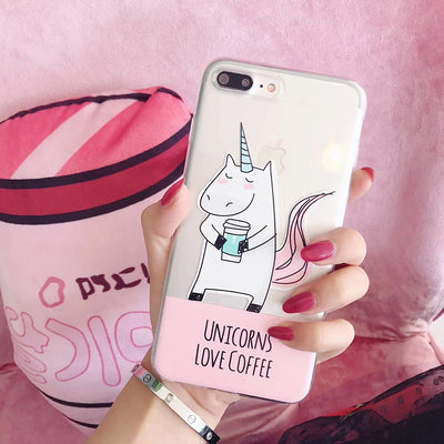 Unicorns Love Coffee Clear iPhone Case