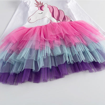 Unicorn Long Sleeve Multi-color Tutu Dress