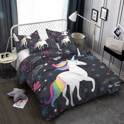Rainbow Unicorn Black Bedding Set