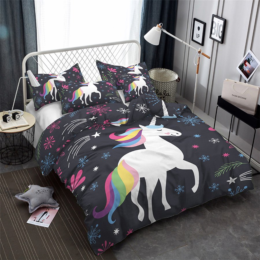 King Size Microfibre Duvet Cover Set 220 x 240 cm, Unicorn Duvet Cover with  2 Pillowcases for Kids Adults