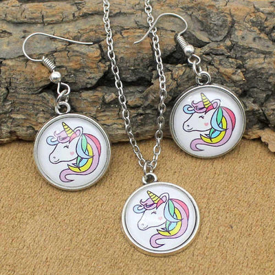 Unicorn Necklace Earrings Set