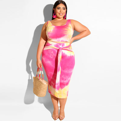 Plus Size Tie-Dye Printed Clothing Set