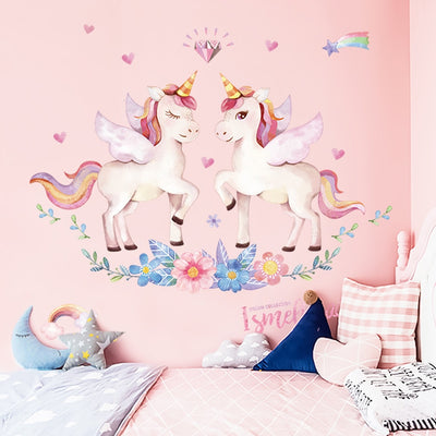 Pink Unicorn & Animals Wall Stickers
