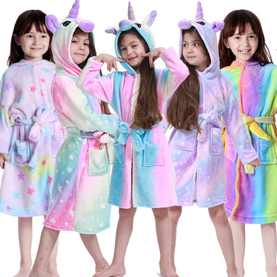 Kids Rainbow Unicorn Hooded Bathrobe
