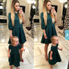 Navy Green Mom & Daughter Dress
