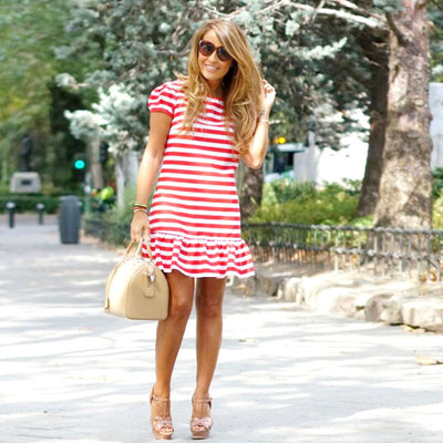 White/Red Striped Mom & Daughter Dress