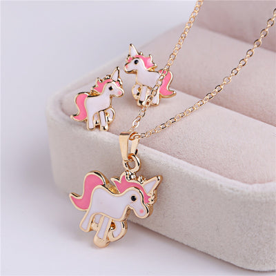 Free - Pink Unicorn Necklace Earrings Set