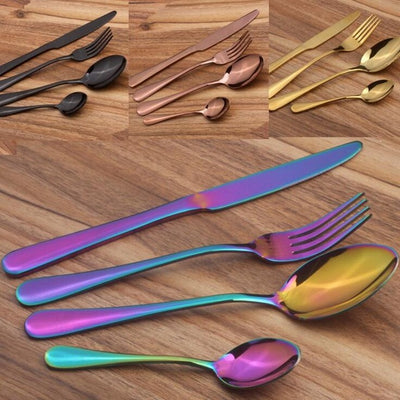 Iridescent Black Gold Rose Gold Stainless Steel Cutlery Set