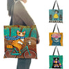 Colorful Cat Painting Linen Tote Bag