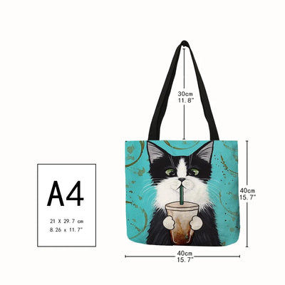 Colorful Cat Painting Linen Tote Bag