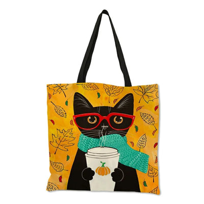 Colorful Cat Painting Linen Tote Bag