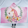 Pink Floral Unicorn Plush Hooded Blanket