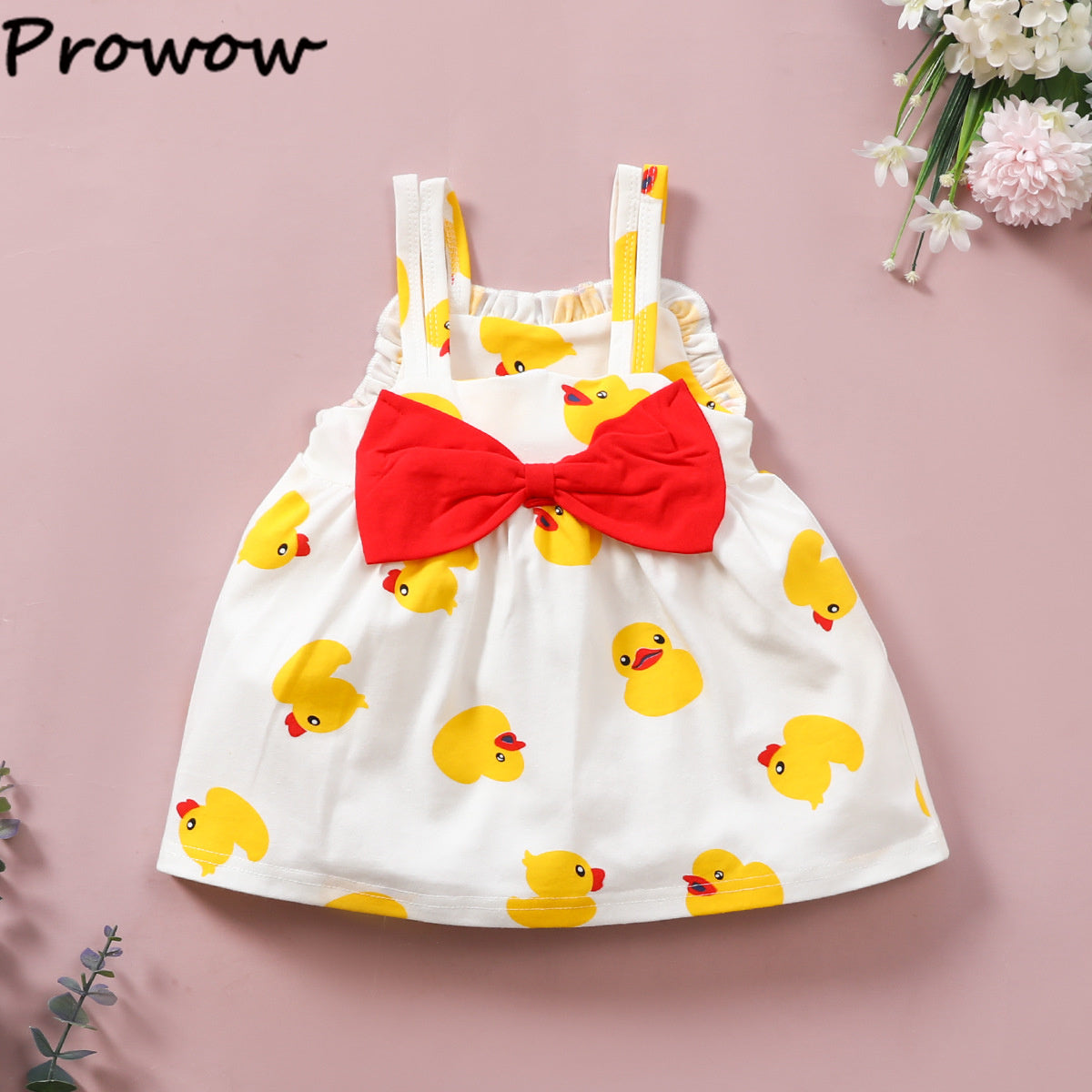 YELLOW DUCK Cotton sleeveless party wear frock for baby girl, back ope