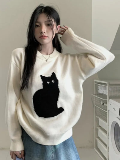 Cartoon Cat Knit Sweatshirt