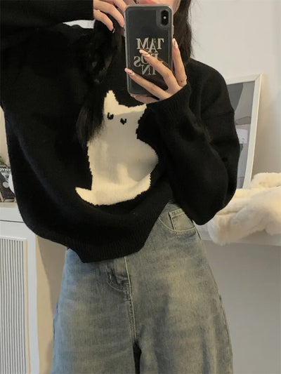 Cartoon Cat Knit Sweatshirt